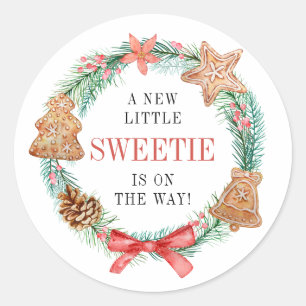 A Sweetie Is On Way Cookie Christmas Baby Shower Classic Round Sticker