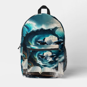 A Swimming steampunk Orca in the wave. Printed Backpack
