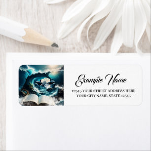 A Swimming steampunk Orca in the wave. Return Address Label