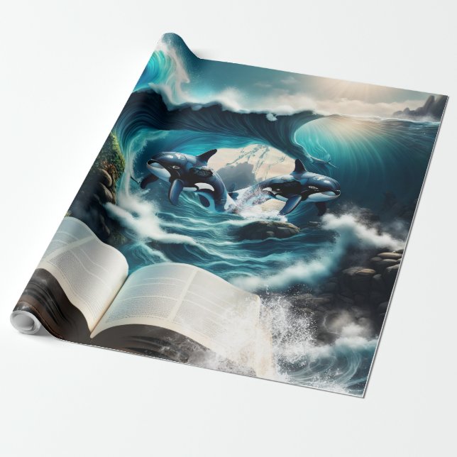 A Swimming steampunk Orca in the wave. Wrapping Paper (Unrolled)