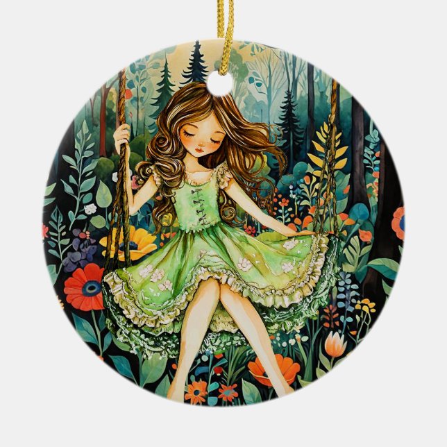 A Swing In Nature Chases The Blues Away Ceramic Ornament (Front)
