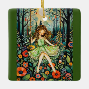 A Swing In Nature Chases The Blues Away Ceramic Ornament