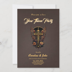 A symbol of strength: The ornate cross with wings. Invitation