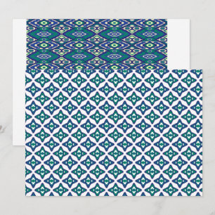 A symmetrical blue and white rug with intricate mo invitation