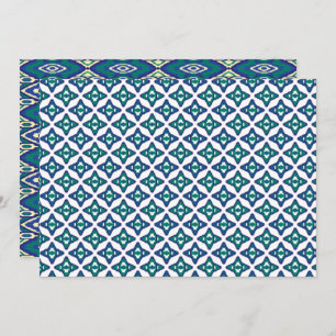 A symmetrical blue and white rug with intricate mo thank you card