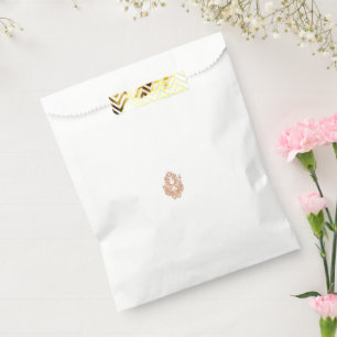 A symmetrical design featuring brown geometric mot favour bag
