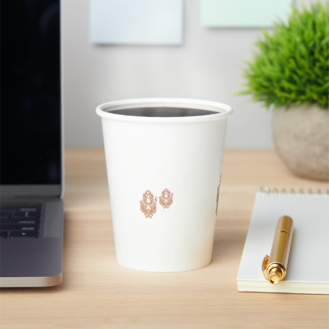 A symmetrical design featuring brown geometric mot paper cups (Insitu)