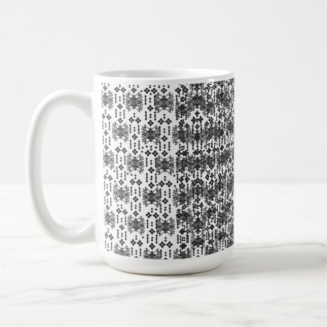 A symmetrical monochrome design featuring intricat coffee mug (Left)