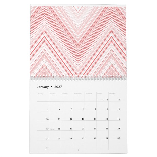  A symmetrical pattern featuring red and pink moti Calendar (Jan 2027)