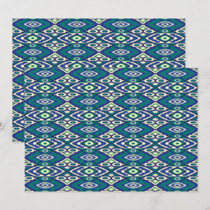 A symmetrical pattern of blue motifs on a textile  invitation