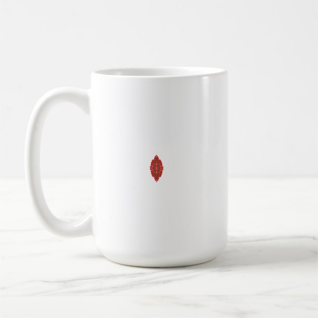 A symmetrical red graphic design featuring geometr coffee mug (Left)