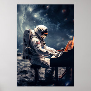 A Symphony for the Stars   Astronaut Piano on Moon Poster