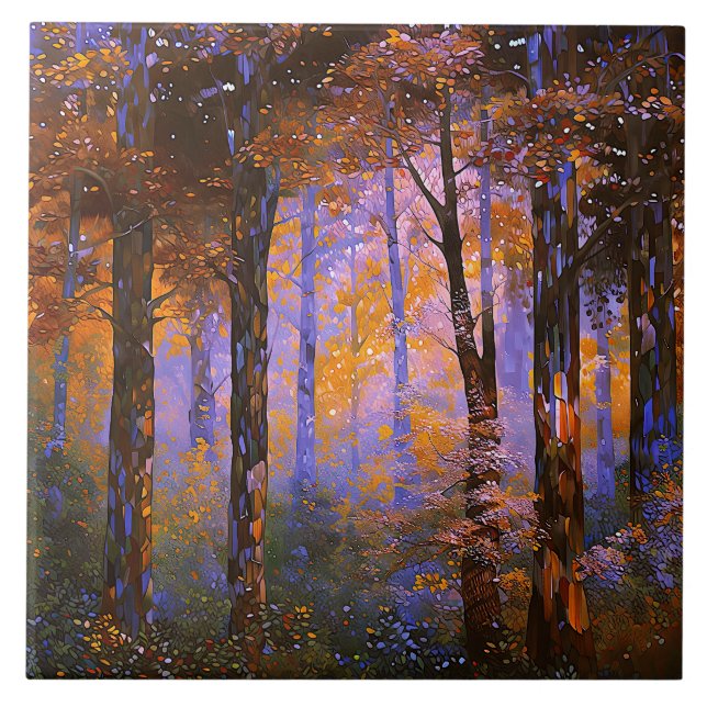 A Symphony of Leaves - Woodland Landscape Ceramic Tile (Front)