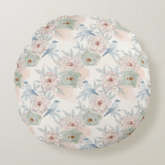 A symphony of song and petals pattern round cushion