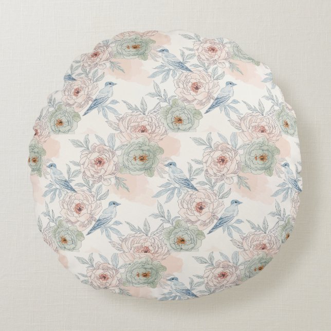 A symphony of song and petals pattern round cushion (Front)