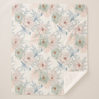 A symphony of song and petals pattern sherpa blanket