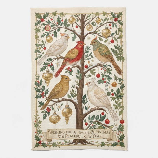 A Symphony of Winter Wings Tea Towel (Vertical)
