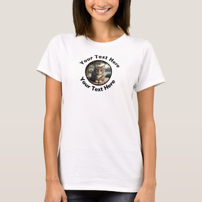 A Tabby Cat T-shirt with Custom Text  (Front)