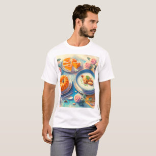 a table with a table with food and a cake on it T-Shirt