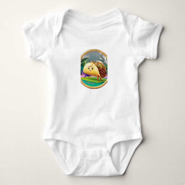 A taco doing yoga. baby bodysuit (Front)