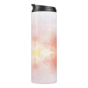 A tall, cylindrical travel mug with a black lid