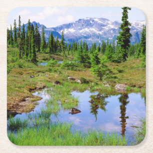 A tarn in the backcountry of Vancouver Island Square Paper Coaster