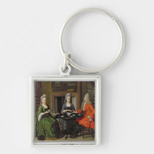 A Tea Party (oil on canvas) Key Ring