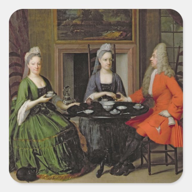 A Tea Party (oil on canvas) Square Sticker (Front)