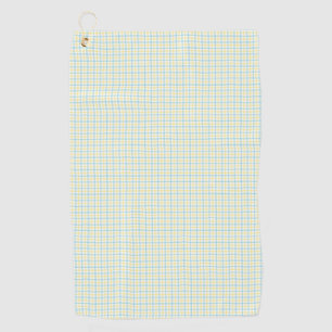 A tea towel with a grid pattern in light blue