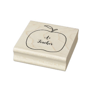 A+ Teacher, Apple Outline Rubber Stamps, Your Text Stamp