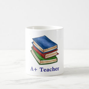 A+ Teacher Library Book Stack Teaching Education Coffee Mug