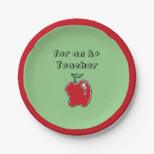 A+ Teacher Red Apple Cool School Cartoon Paper Plate