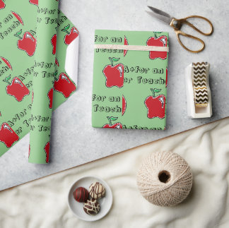 A+ Teacher Red Apple Cool School Cartoon Wrapping Paper
