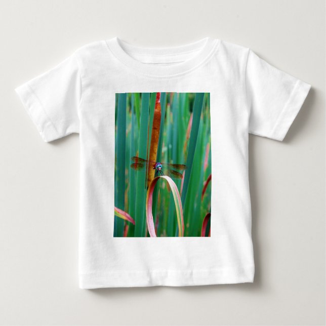 A teal Eyed Dragonfly with cattails Baby T-Shirt (Front)
