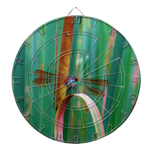 A teal Eyed Dragonfly with cattails Dartboard (Front)