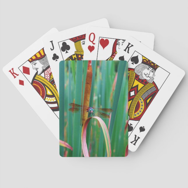 A teal Eyed Dragonfly with cattails Playing Cards (Back)