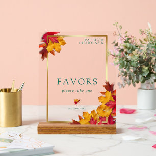 A Teal & Fall Fantasy Gold Rustic Favours Acrylic Sign