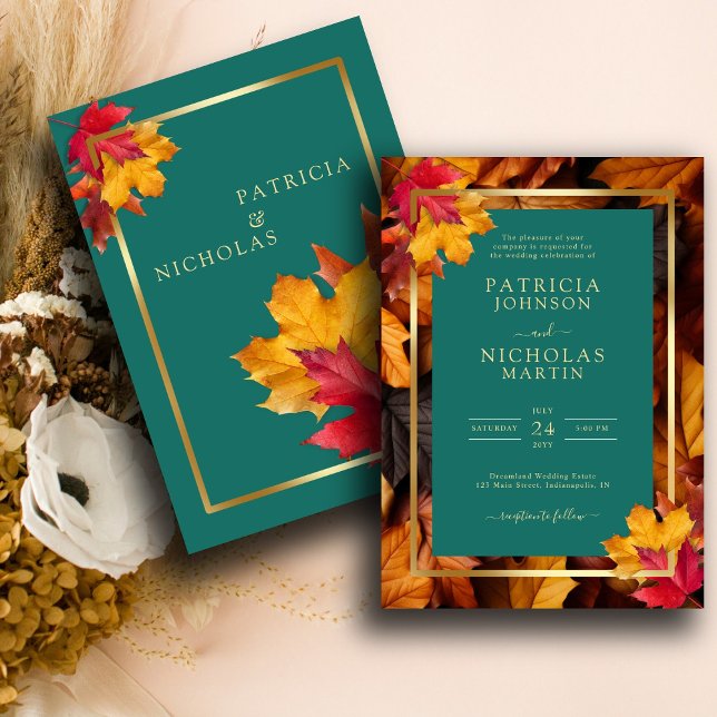 A Teal & Fall Fantasy Gold Rustic Reverie Wedding  Invitation (Creator Uploaded)