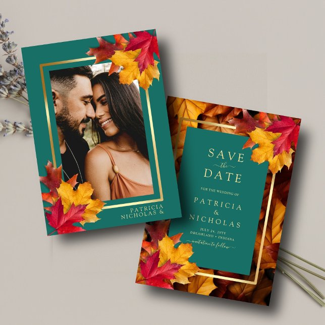 A Teal & Fall Fantasy Gold Rustic Reverie Wedding Save The Date (Creator Uploaded)
