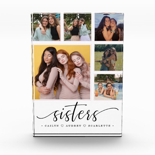 A Team of Sisters Modern Collage Photo Block (Front)