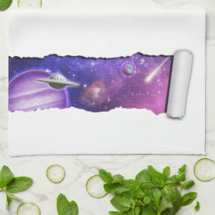 A Tear in Space - Purple Planet UFO Comet Galaxy  Tea Towel