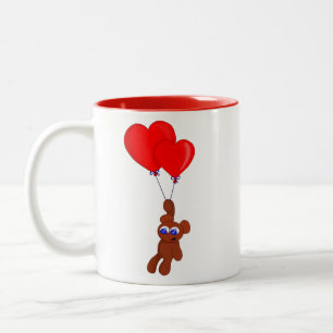 A Teddy Bear Holding Heart Shaped Balloons Two-Tone Coffee Mug