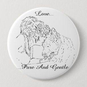 A tender loving drawing of girl kissing akita dog 10 cm round badge