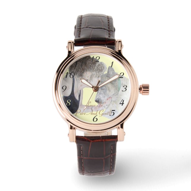 A tender loving drawing of girl kissing akita dog watch (Front)