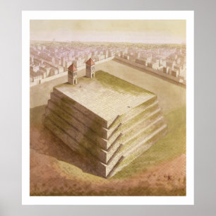A Teocalli in Mexico (colour engraving) Poster
