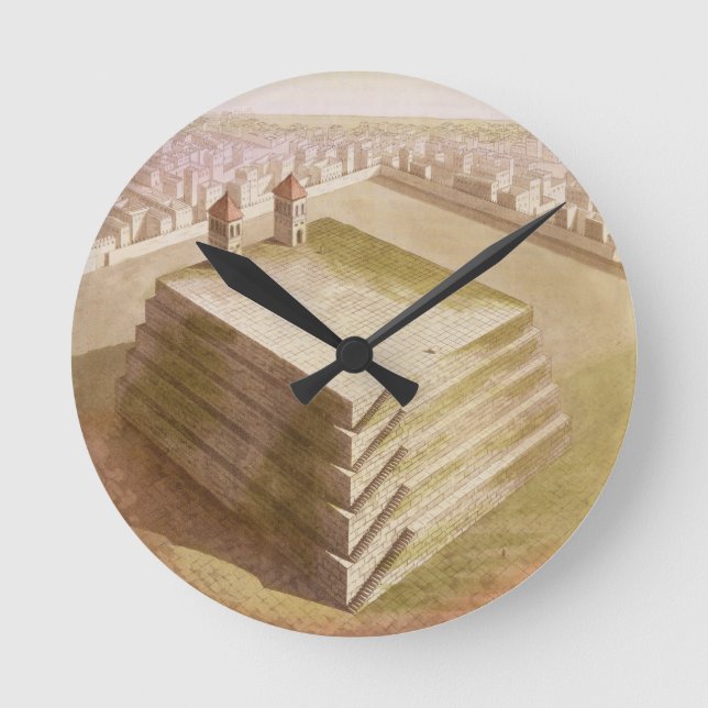 A Teocalli in Mexico (colour engraving) Round Clock (Front)