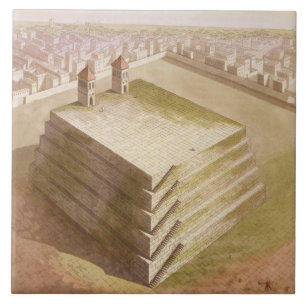 A Teocalli in Mexico (colour engraving) Tile