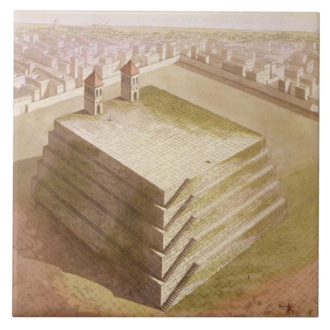 A Teocalli in Mexico (colour engraving) Tile (Front)