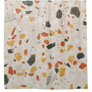 A terrazzo colour red and green and yellow in conc shower curtain