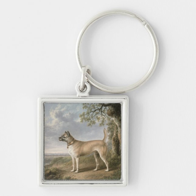 A Terrier on a path in a wooded landscape Key Ring (Front)
